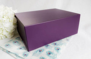 Purple Magnetic Gift Box zoom with feather tissue paper